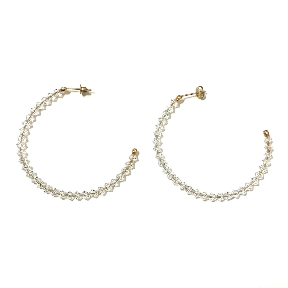 Clear Swarovski Crystal Bead Large Hoop Earrings